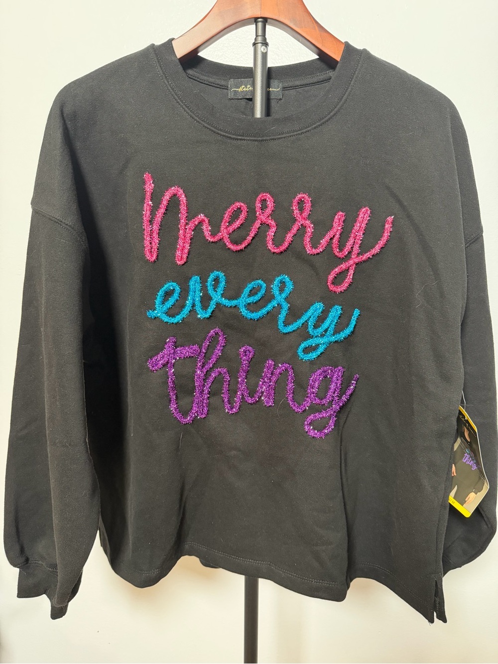 Black 'Merry Every Thing' Embroidered Sweatshirt